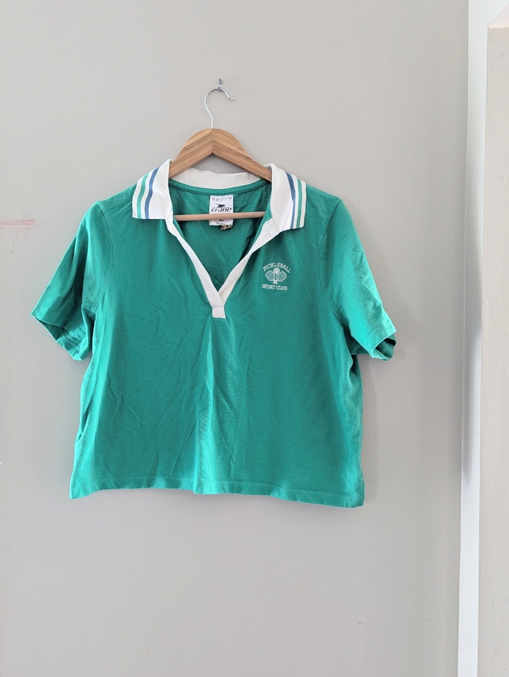 Crane Green Pickleball Sports Club Cropped Boxy Polo Top Size XL